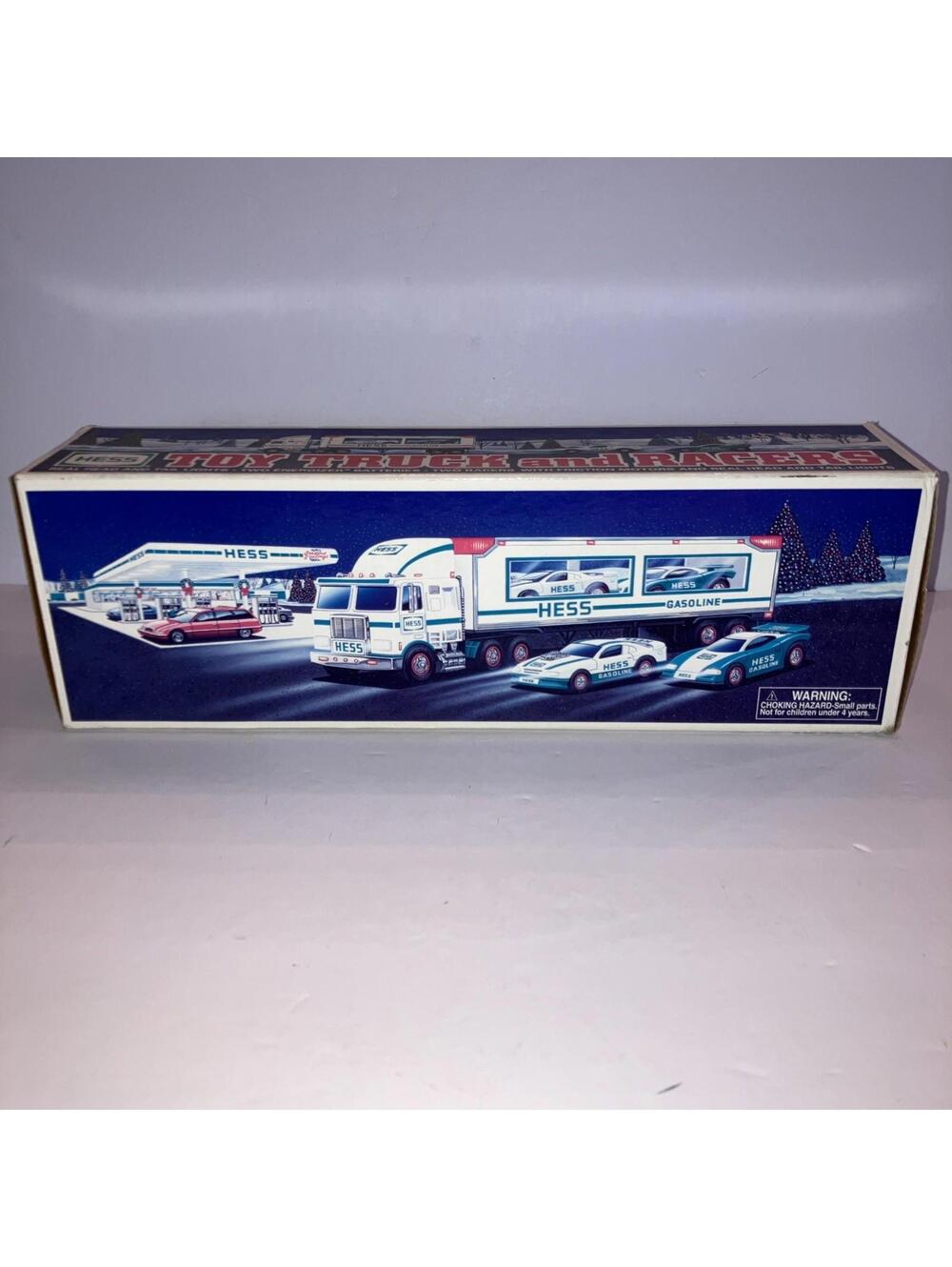 VINTAGE 1997 HESS TOY TRUCK AND 2 RACERS W/ORIGINAL BOX NEW IN BOX